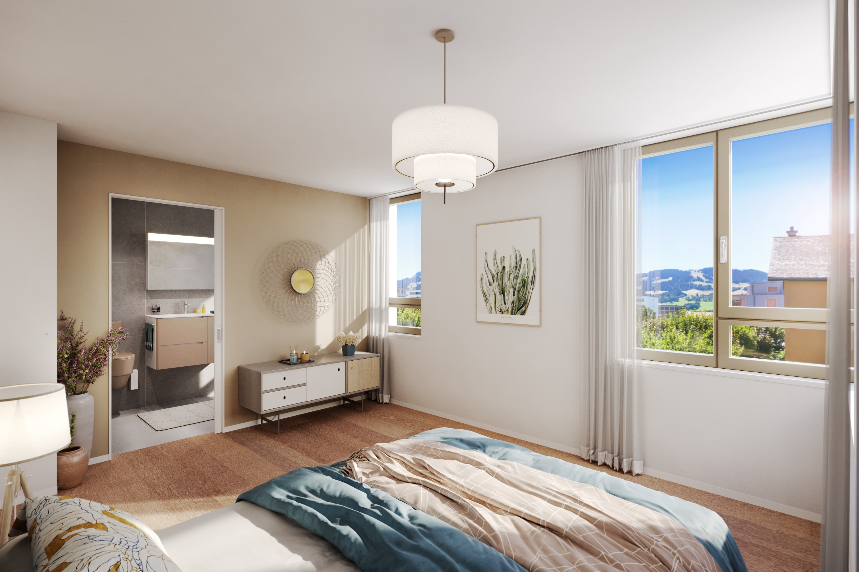 Villas-Parqueterie-INTd2 Chambre parentale dans la villa à Rossens | Villas-Rossin